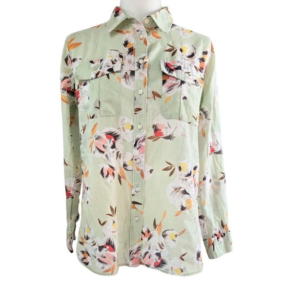 Lauren Ralph Lauren 100% Cotton Sage Green Floral Button-Up Shirt Romantic - Picture 1 of 9